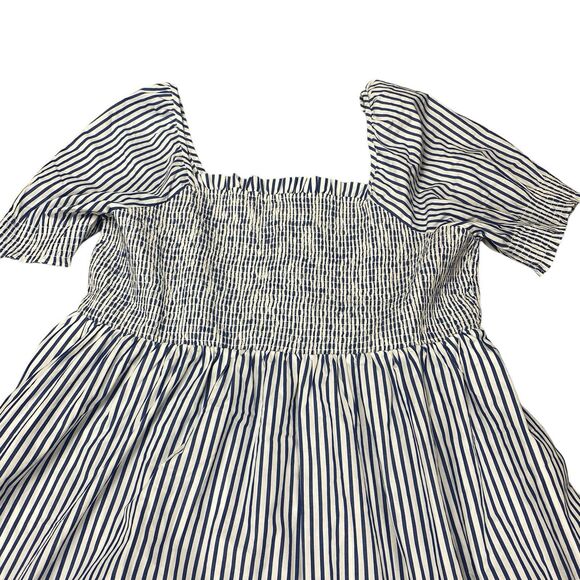 Draper James | Cam Smocked Dress in Blue White Shirting Stripe Sz 2X MSRP: $95 - Picture 2 of 16